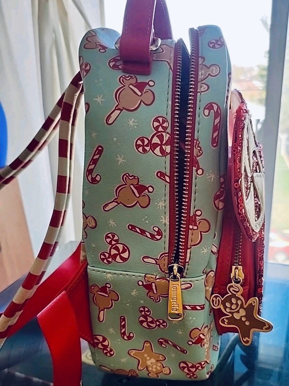 Loungefly Disney Parks Mini Backpack - Red Sequin Peppermint Mickey - Picture 7 of 12